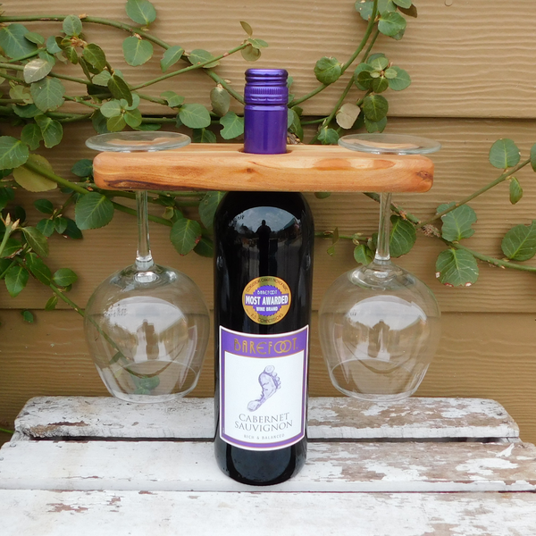 2-Glass Cherry Wood Wine Glass & Bottle Caddy