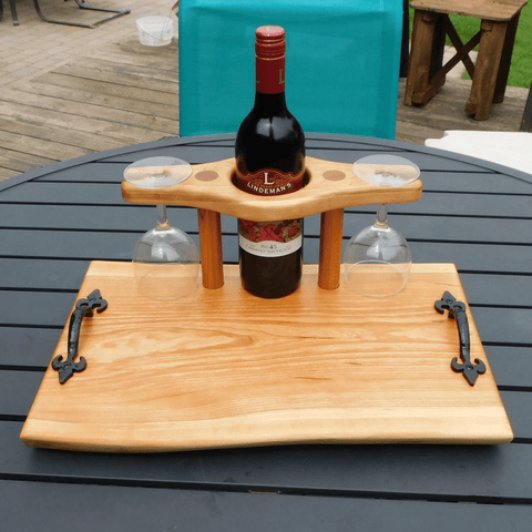 Cherry Wood Wine Charcuterie Board with Wine Glasses