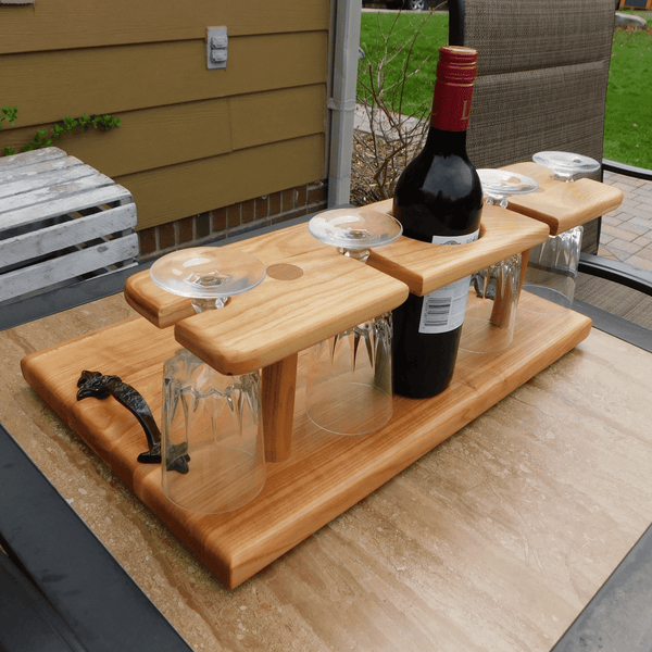 Cherry Wood Wine Charcuterie Board with Wine Glasses