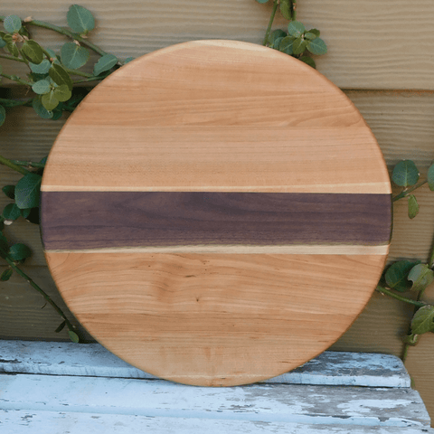 Cherry Wood and Black Walnut Lazy Susan with Clear Rubber Grip Feet