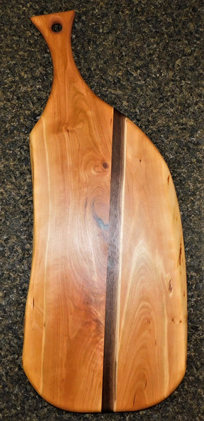 Cherry Wood Charcuterie Board With Black Walnut Accent and Handle