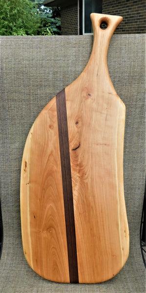 Cherry Wood Charcuterie Board With Black Walnut Accent and Handle