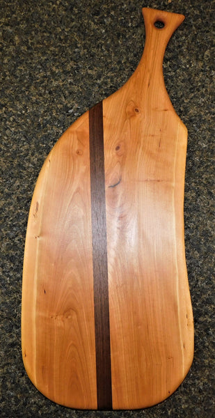 Cherry Wood Charcuterie Board With Black Walnut Accent and Handle