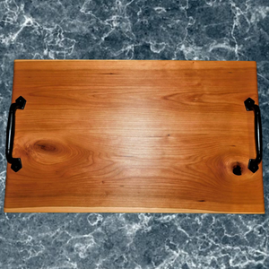 Cherry Wood Charcuterie Board with Heavy Duty Handles & Clear Rubber Grip Feet