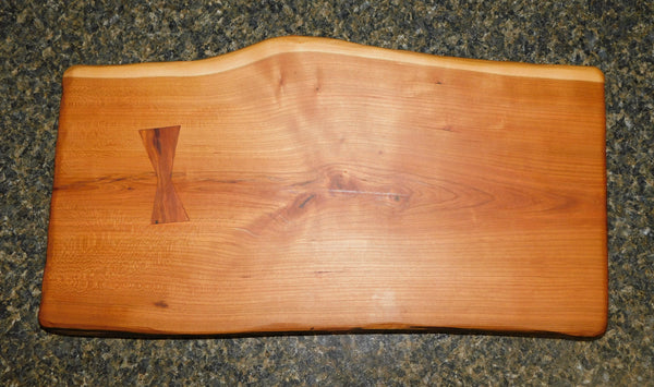 Cherry Wood Charcuterie Board with a Bow Tie Inlay & Clear Rubber Grip Feet