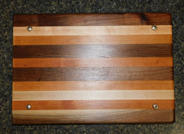 Black Walnut, Cherry Wood, & Maple Edge Grain Cutting Board with Clear Rubber Grip Feet