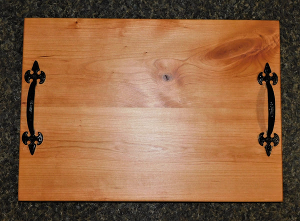 Cherry Wood Charcuterie Board with Handles & Clear Rubber Grip Feet