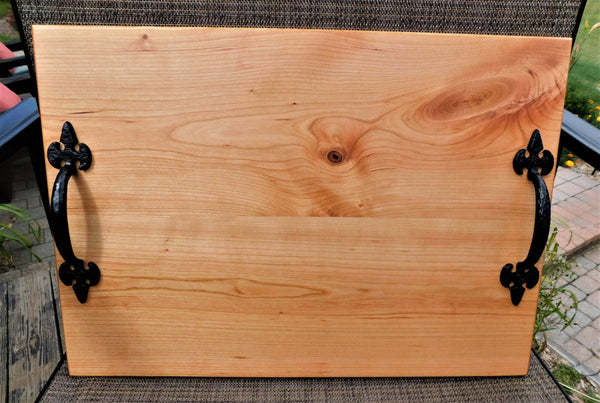 Cherry Wood Charcuterie Board with Handles & Clear Rubber Grip Feet