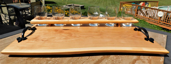 Cherry Wood Beer Flight Charcuterie Board with Taster Glasses