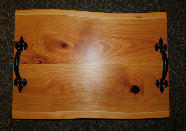 Cherry Wood Charcuterie Board with Handles & Clear Rubber Grip Feet