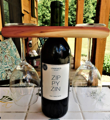 2-Glass Red Cedar Wood Wine Glass & Bottle Caddy