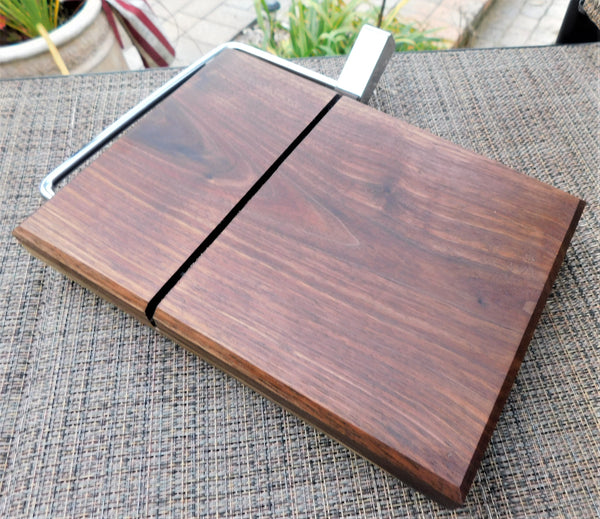Black Walnut Cheese Slicing Board with Clear Rubber Grip Feet