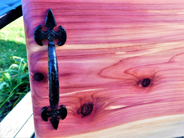 Red Cedar Charcuterie Board with Wrought Iron Handles & Clear Rubber Grip Feet