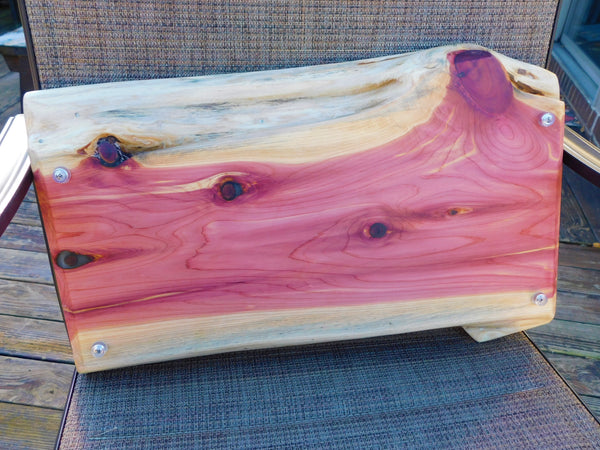 Red Cedar Charcuterie Board with Wrought Iron Handles & Clear Rubber Grip Feet