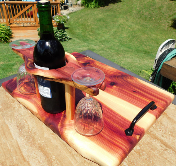 Red Cedar Wine Charcuterie Board with Wine Glasses