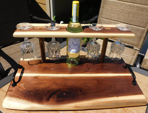 Black Walnut Wine Charcuterie Board with Wine Glasses