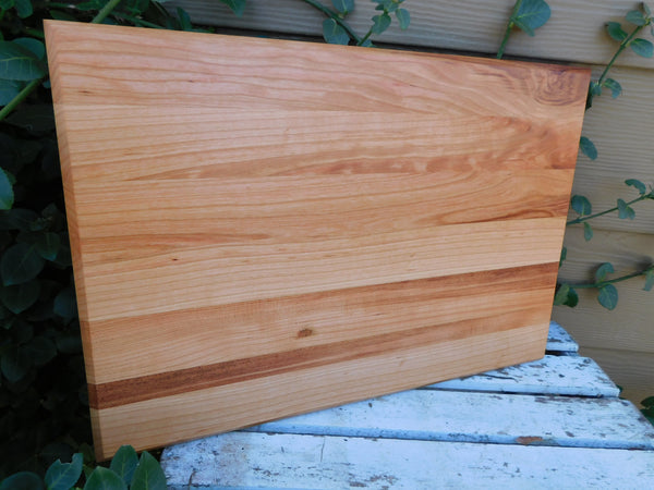 Cherry Wood Edge Grain Cutting Board with Clear Rubber Grip Feet