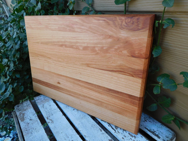 Cherry Wood Edge Grain Cutting Board with Clear Rubber Grip Feet