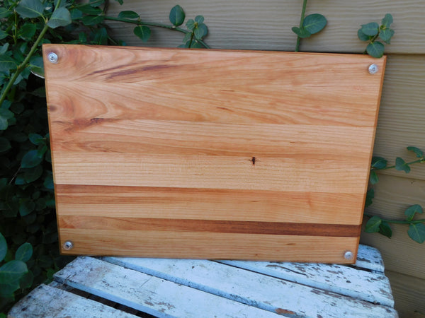 Cherry Wood Edge Grain Cutting Board with Clear Rubber Grip Feet