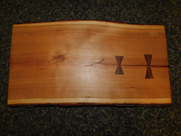 Cherry Wood Charcuterie Board with Two Bow Tie Inlays & Clear Rubber Grip Feet