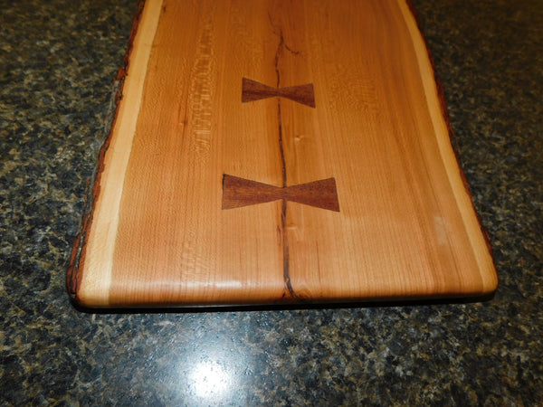 Cherry Wood Charcuterie Board with Two Bow Tie Inlays & Clear Rubber Grip Feet