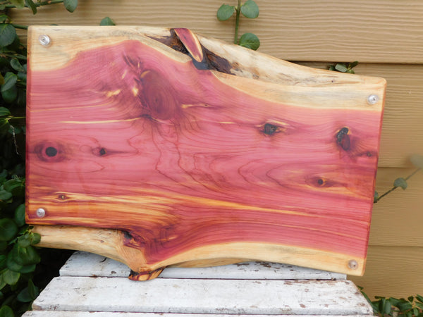 Red Cedar Charcuterie Board with Wrought Iron Handles & Clear Rubber Grip Feet