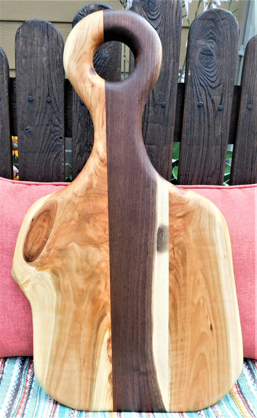 Cherry Wood Charcuterie Board With Black Walnut Accent and Handle