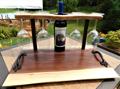Black Walnut Wine Charcuterie Board with 4 Schott Zwiesel Wine Glasses
