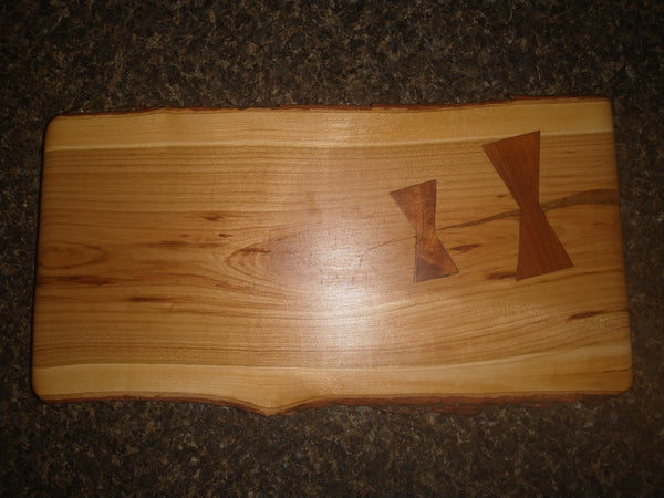 Cherry Wood Charcuterie Board with Two Bow Tie Inlays & Clear Rubber Grip Feet