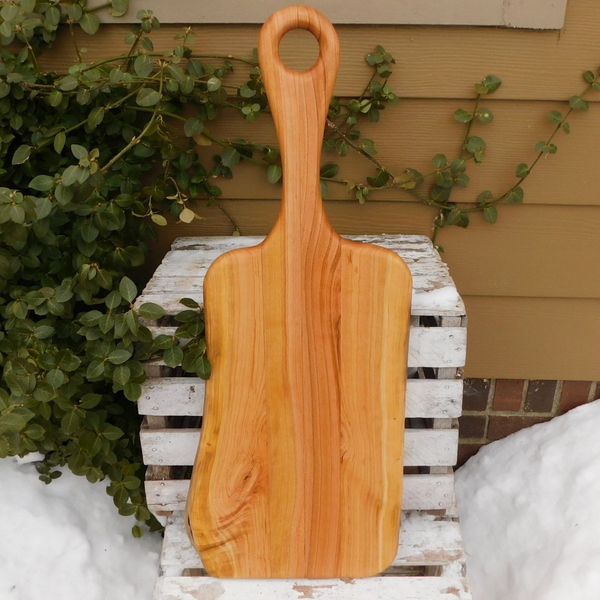 Cherry Wood charcuterie board with handle. Handmade in the USA by Springhill Millworks.