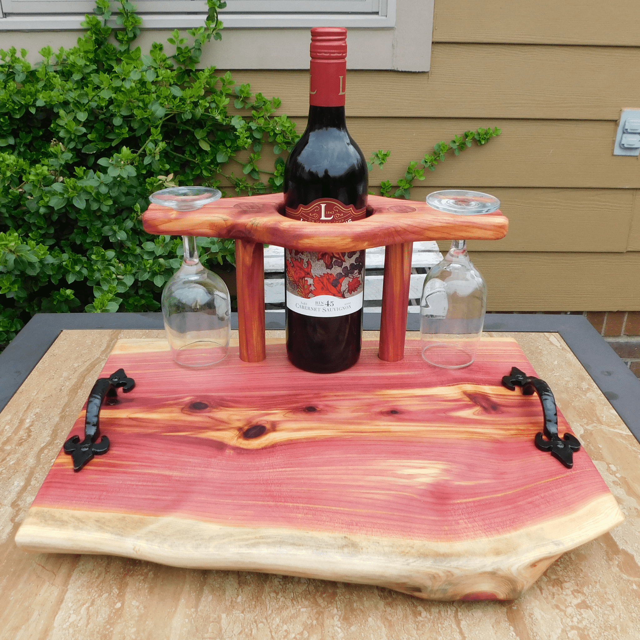 Red Cedar Wine Charcuterie Board with Wine Glasses – Springhill Millworks