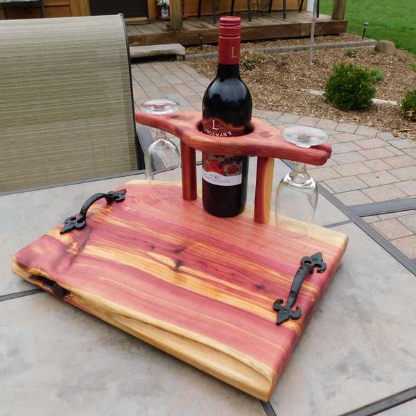 Red Cedar Wine Charcuterie Board with Wine Glasses