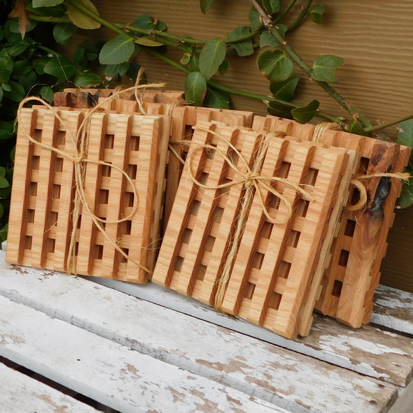 Set of FOUR Oak Hardwood Trivets