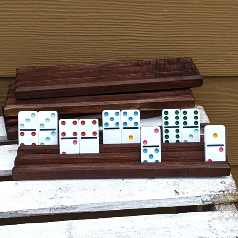 ONE Black Walnut Wood Domino Holder with 3 Angled Domino Slots