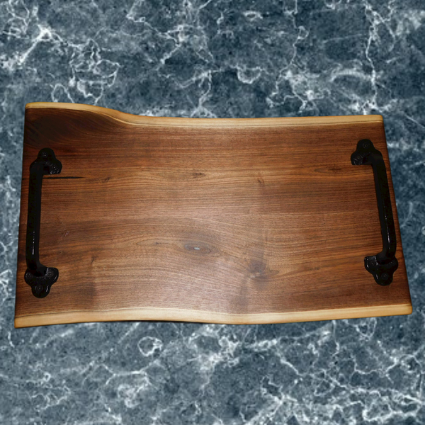 Black Walnut Charcuterie Board With Heavy Duty Cast Iron Handles & Clear Rubber Feet - Springhill Millworks