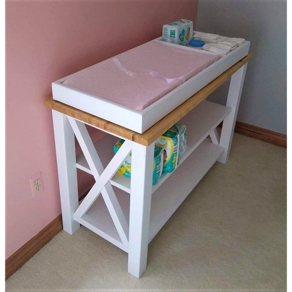 SOLD - AVAILABLE AS CUSTOM ORDER ONLY Poplar Frame / Oak Hardwood Top Wood Changing Table