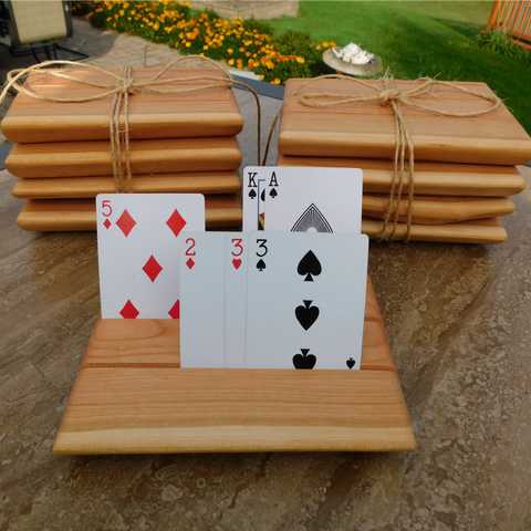 Set of TWO Cherry Wood Playing Card Holders - 3 Card Slots