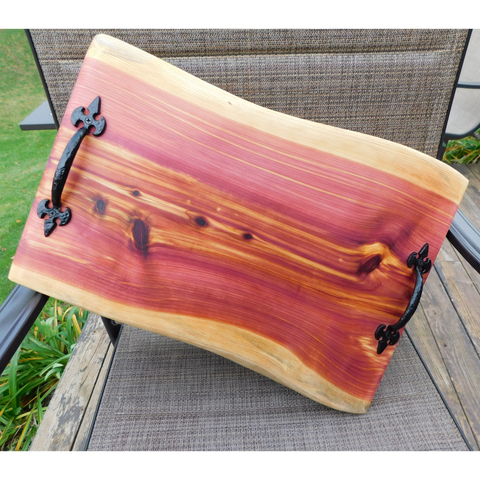 Red Cedar Charcuterie Board with Wrought Iron Handles & Clear Rubber Grip Feet