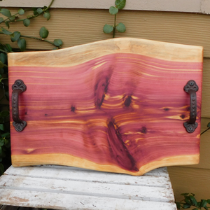 Red Cedar Charcuterie Board with Wrought Iron Handles & Clear Rubber Grip Feet