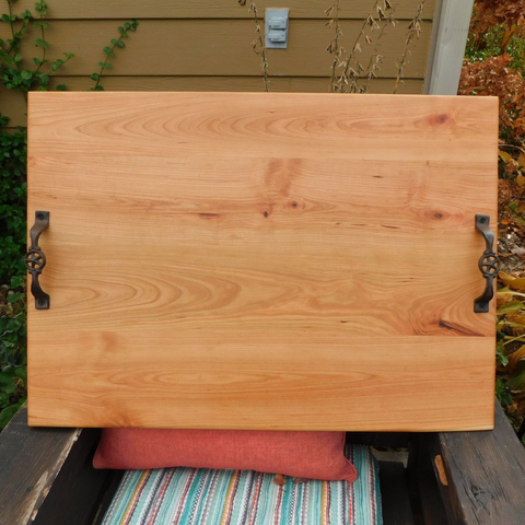 Cherry Wood Noodle Board with Cast Iron Handles & Clear Rubber Grip Feet