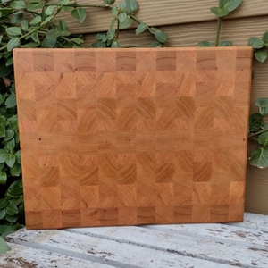 Cherry Wood End Grain Cutting Board with Clear Rubber Grip Feet & Hand Grooves on Sides