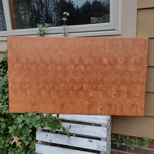 Cherry Wood End Grain Cutting Board with Clear Rubber Grip Feet & Hand Grooves on Sides