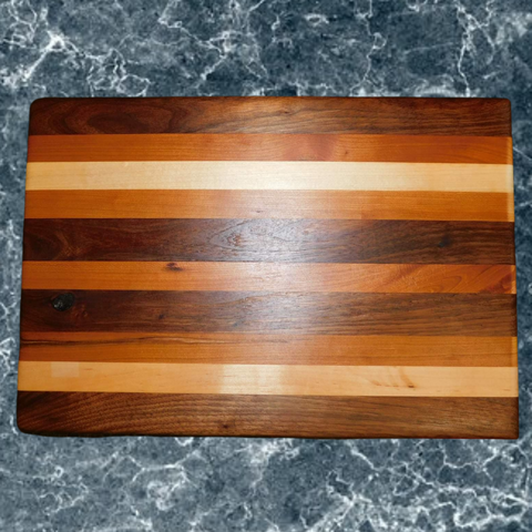 Black Walnut, Cherry Wood, & Maple Edge Grain Cutting Board with Clear Rubber Grip Feet