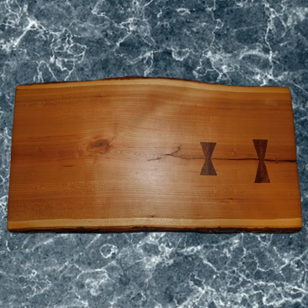 Cherry Wood Charcuterie Board with Two Bow Tie Inlays & Clear Rubber Grip Feet