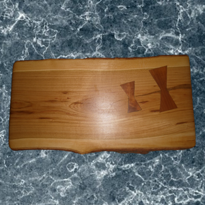 Cherry Wood Charcuterie Board with Two Bow Tie Inlays & Clear Rubber Grip Feet