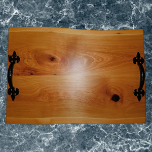 Cherry Wood Charcuterie Board with Handles & Clear Rubber Grip Feet