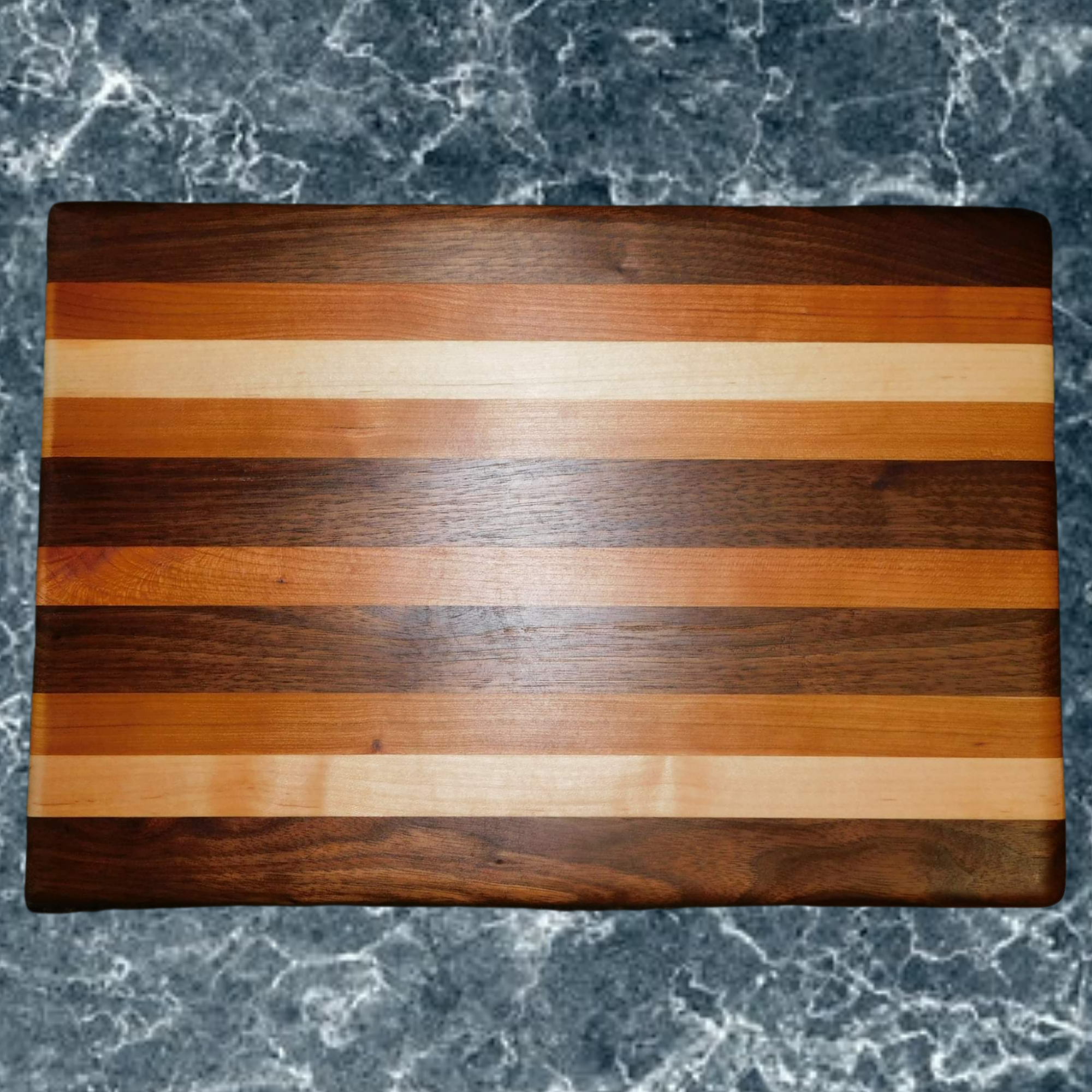 Black Walnut, Cherry Wood, & Maple Edge Grain Cutting Board with Clear Rubber Grip Feet