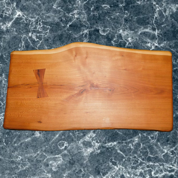 Cherry Wood Charcuterie Board with a Bow Tie Inlay & Clear Rubber Grip Feet